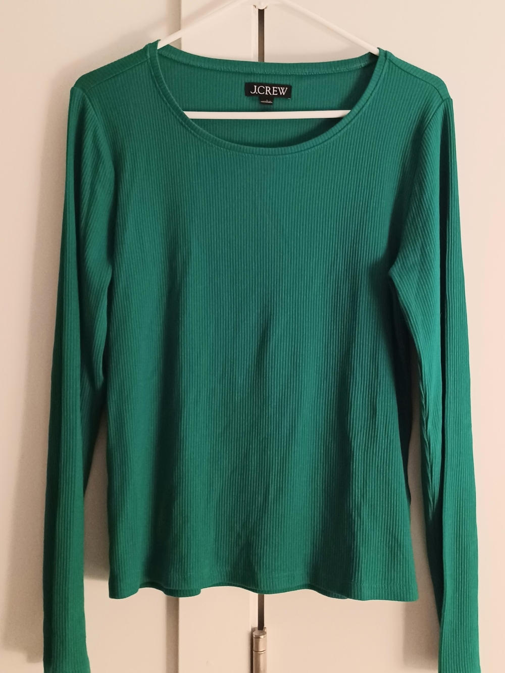 J. Crew Ribbed Long-Sleeve Top in Green